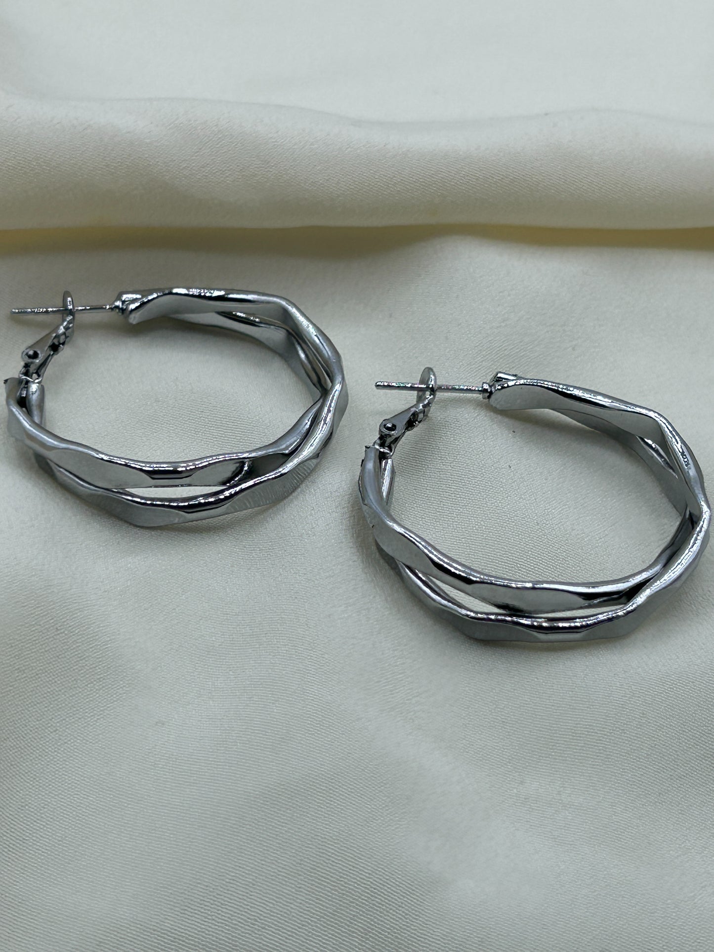 Angled Hoops Earrings Silver