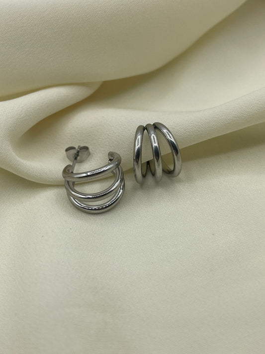 Triple Hoops Earrings Silver