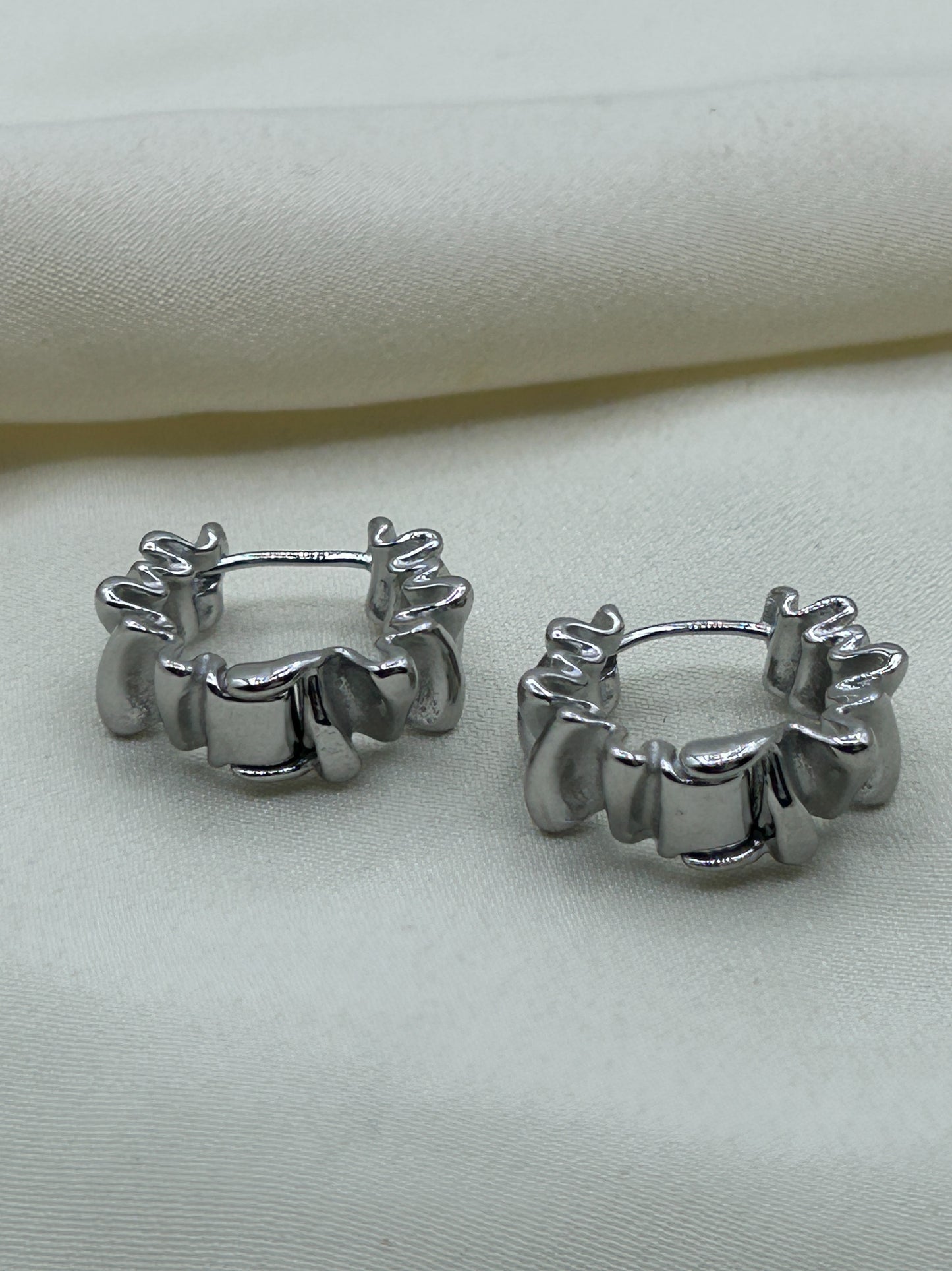 Folded Mini Hoops Earrings Silver