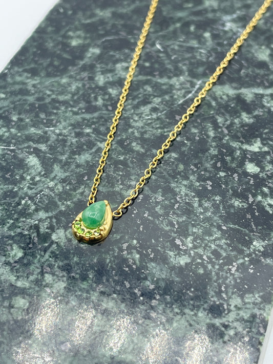 Green Diamond Tear Necklace