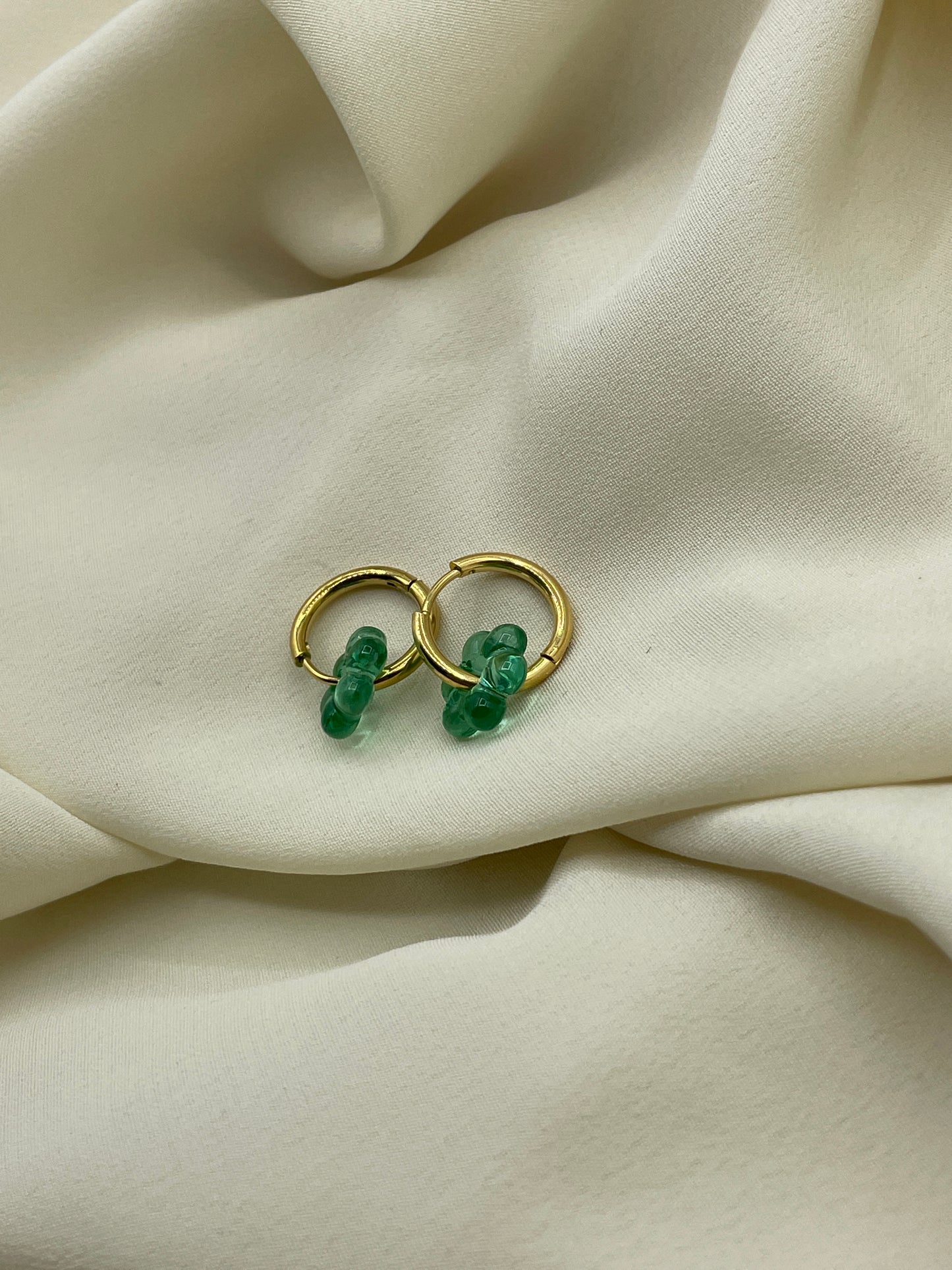 Green Flower Hoops Earrings