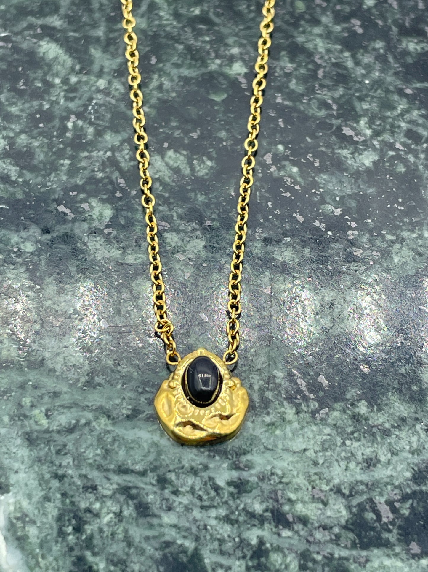 Hammered Black Stone Necklace