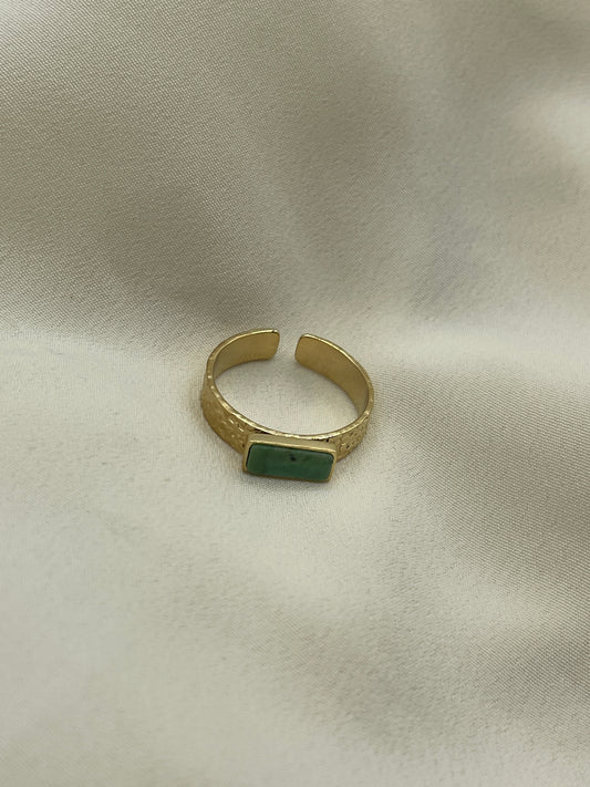 Hammered Rectangular Green Stone Ring