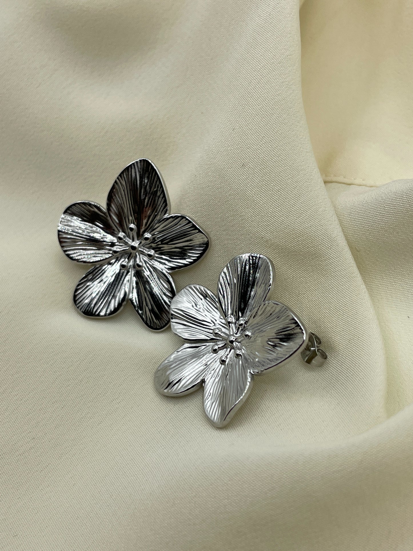 Large Silver Flower Earrings