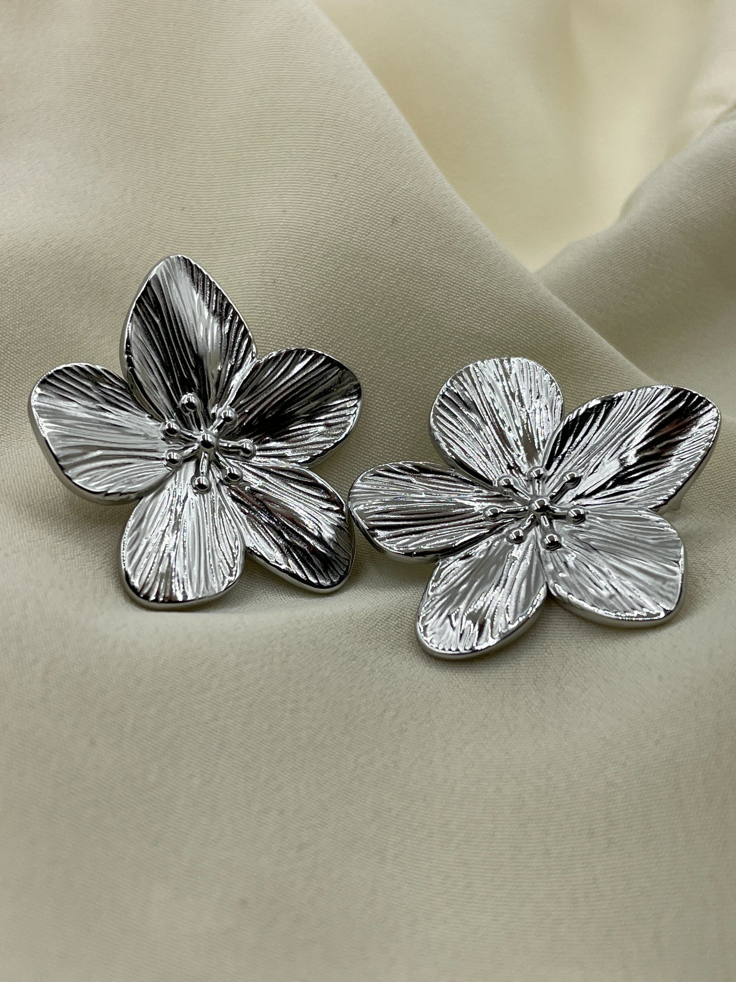Large Silver Flower Earrings