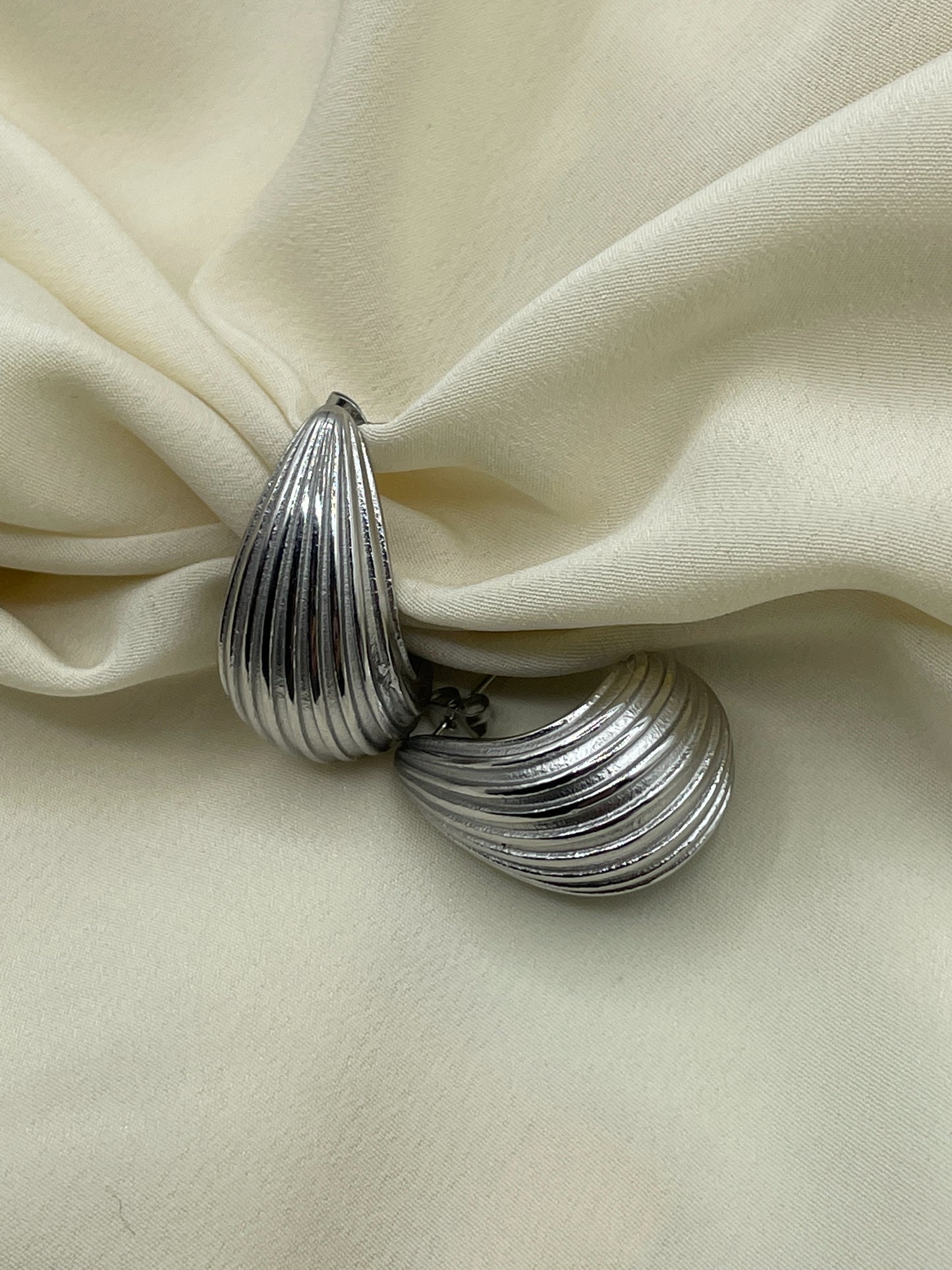 Large Striped Tear Earrings Silver