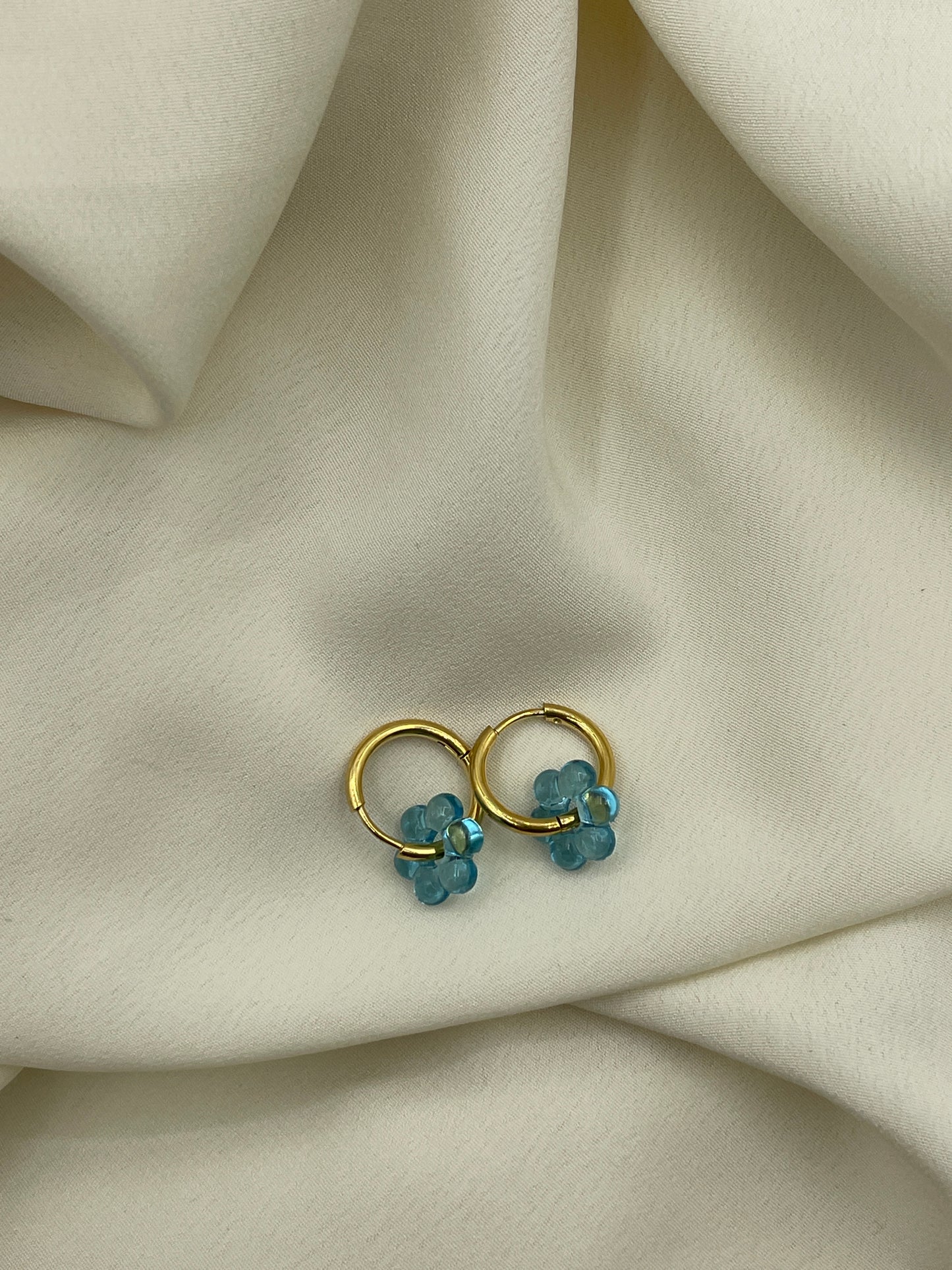 Light Blue Flower Hoops Earrings