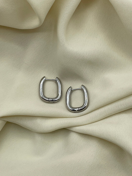 Oval Square Earrings Silver