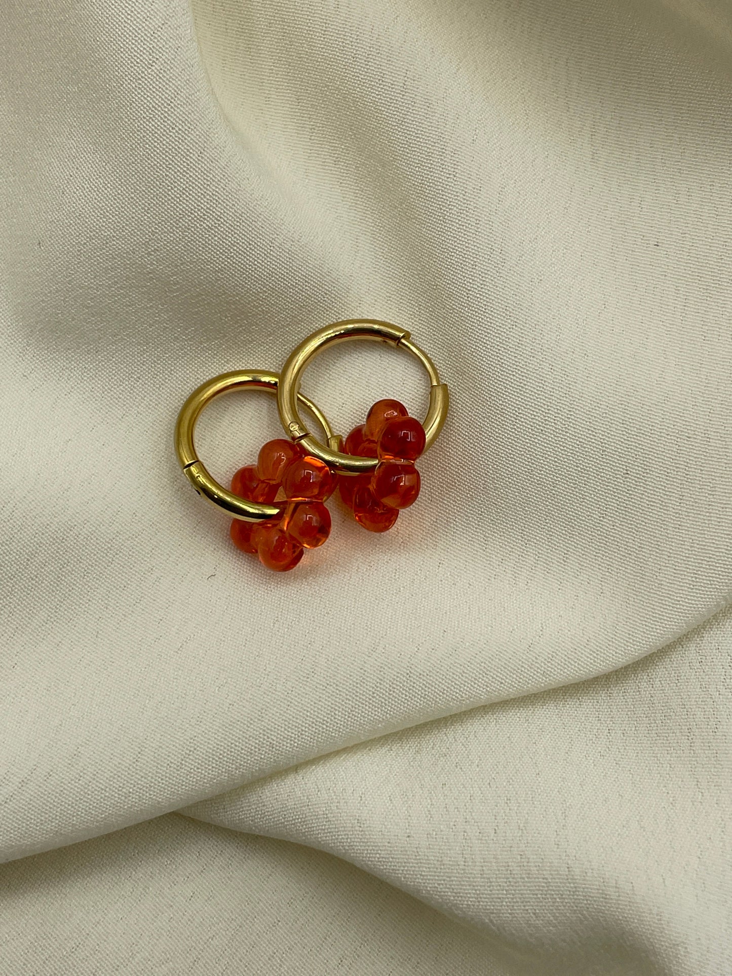 Red Flower Hoops Earrings