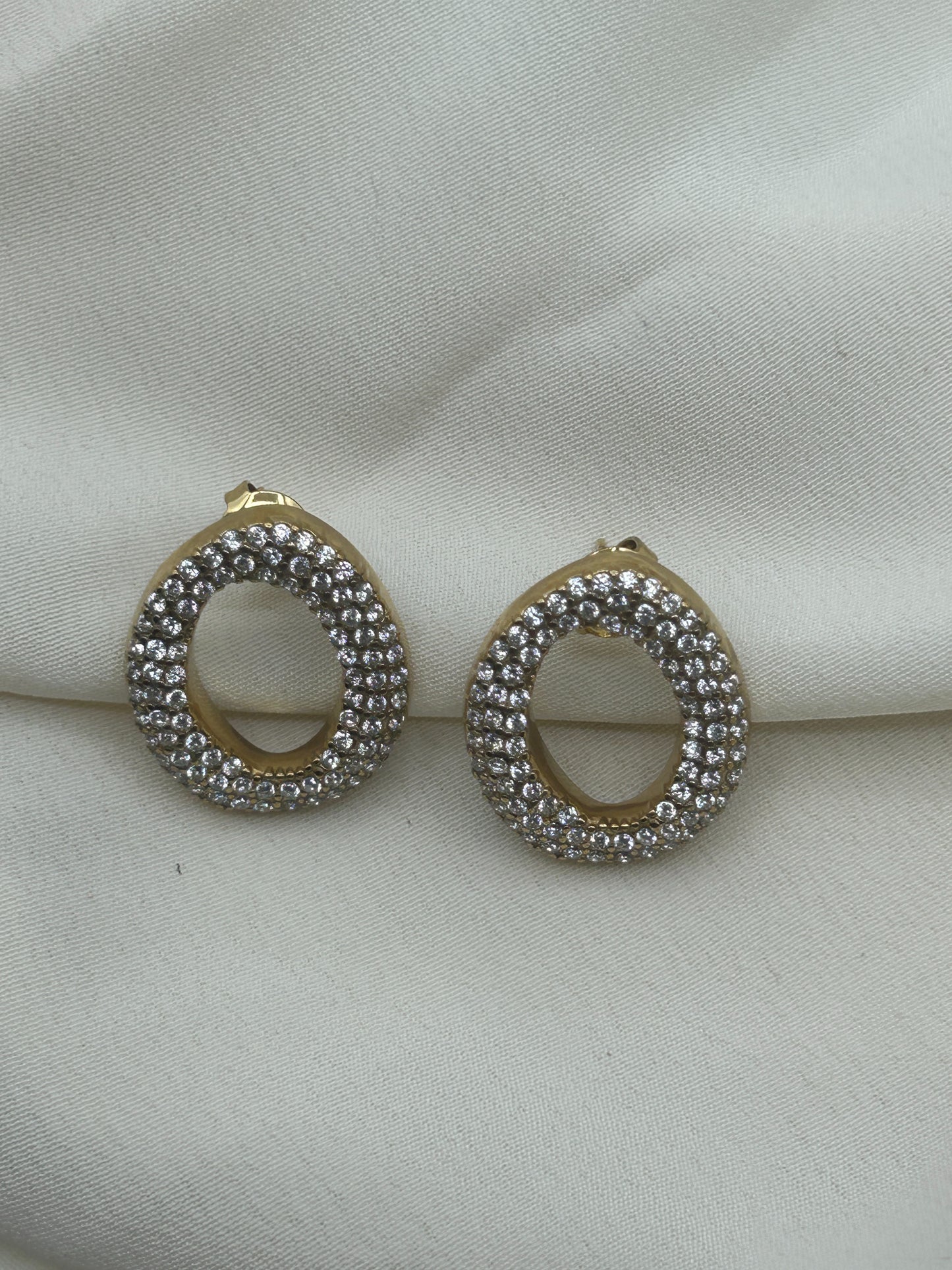 Rhinestone Circle Earrings Gold