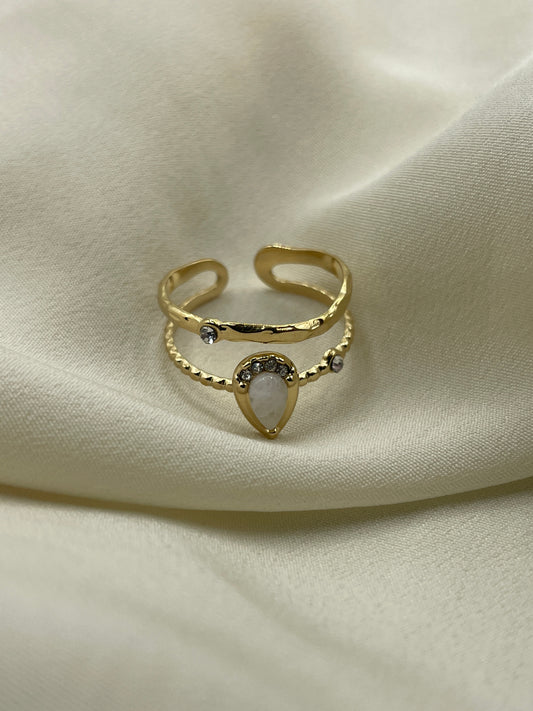 White Stone and Diamond Ring