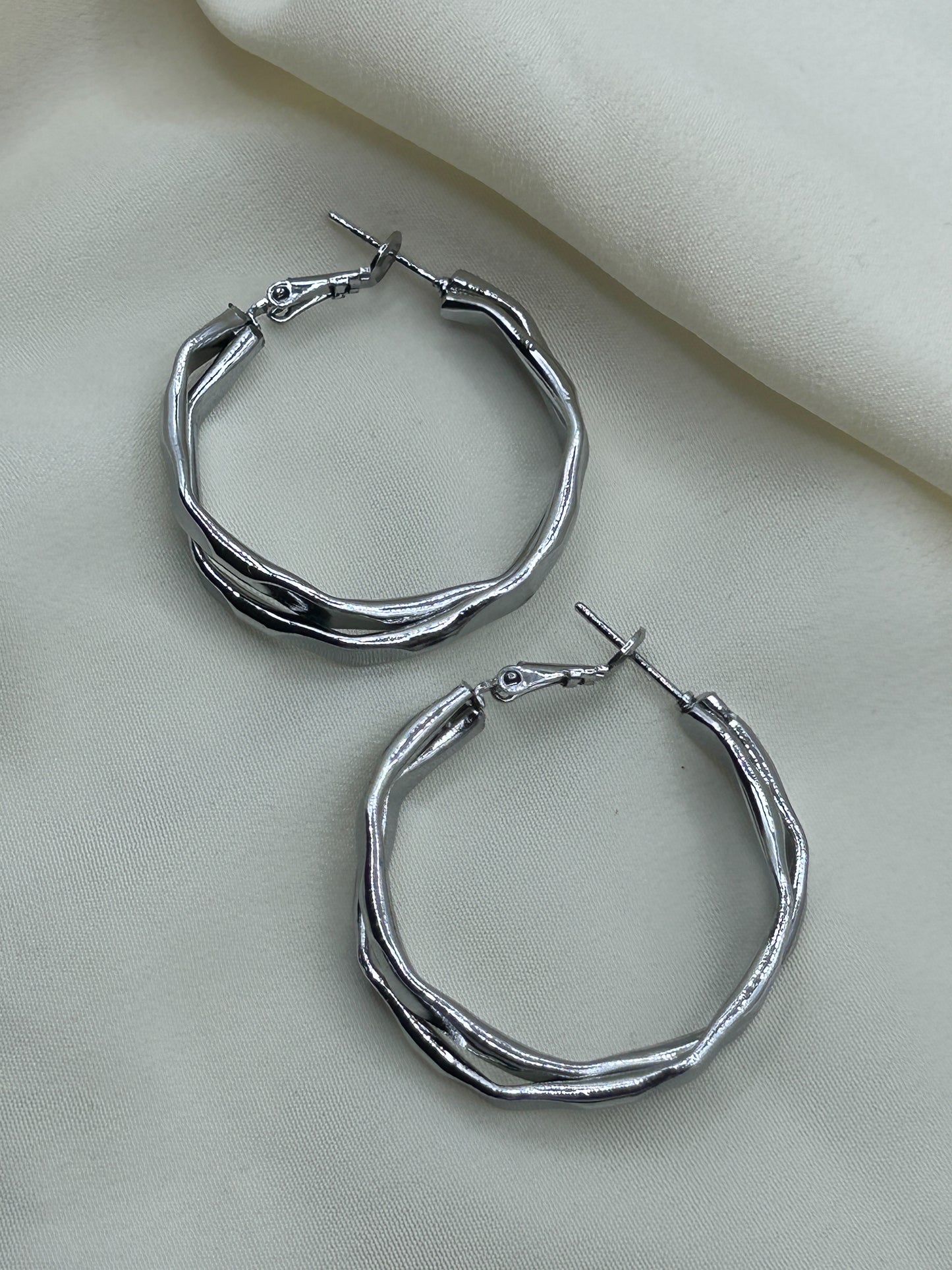 Angled Hoops Earrings Silver