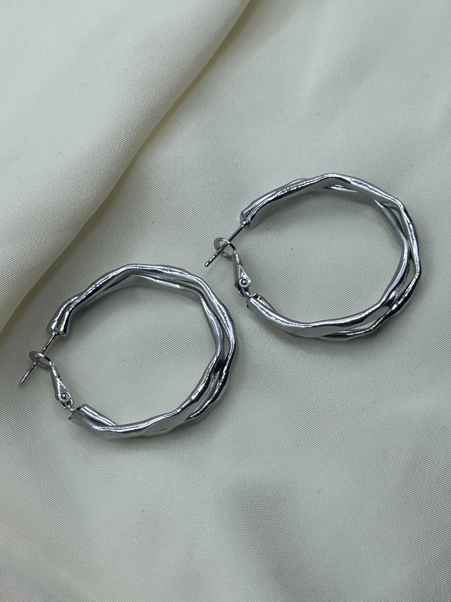 Angled Hoops Earrings Silver