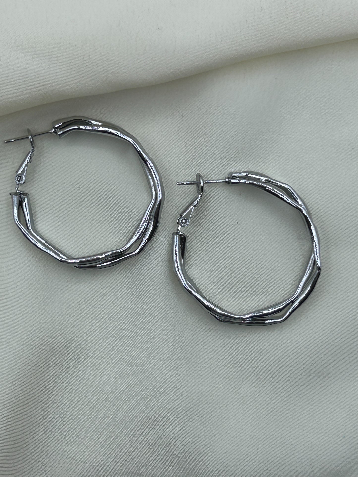 Angled Hoops Earrings Silver