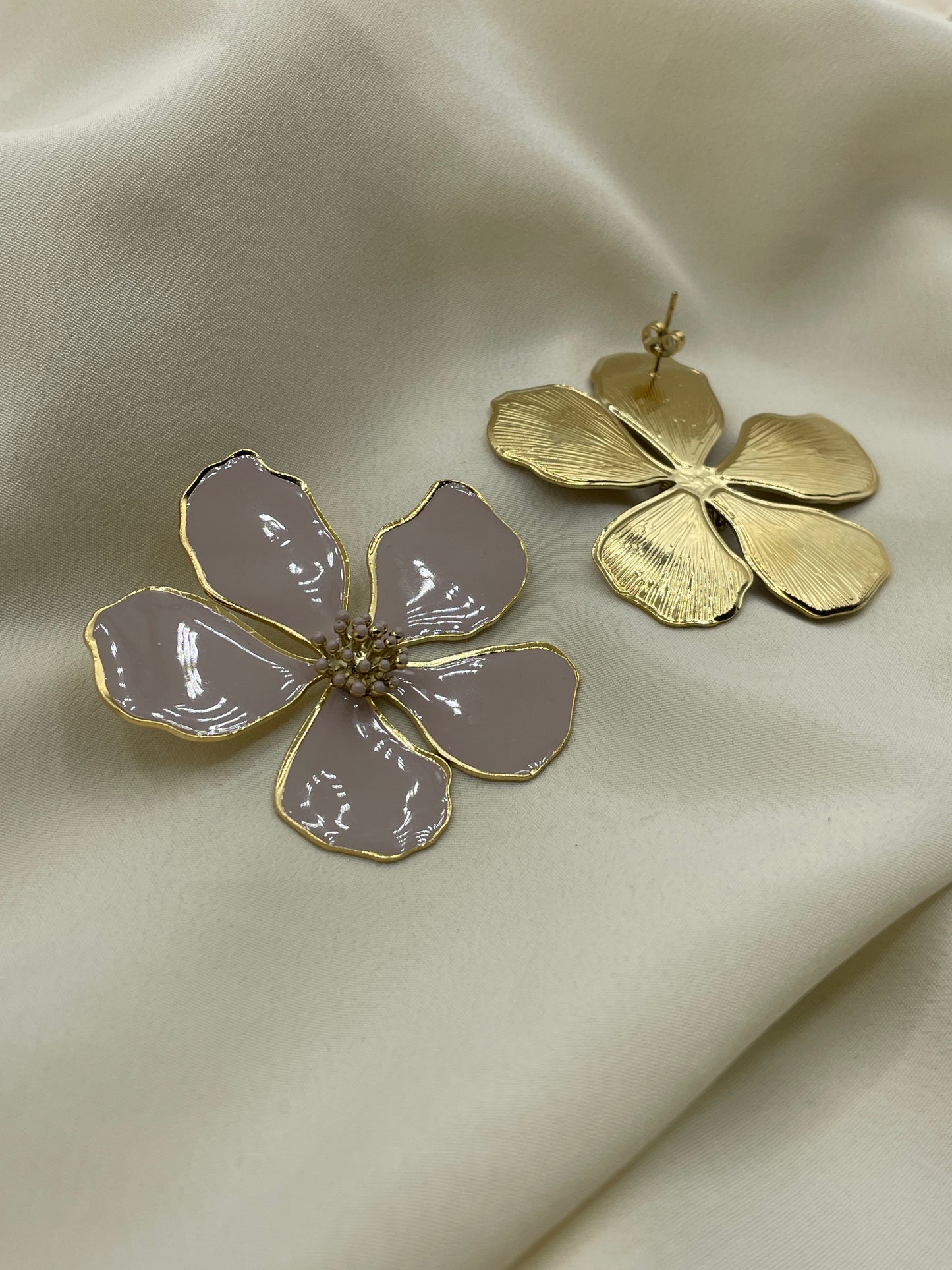 Beige Large Flower Earrings