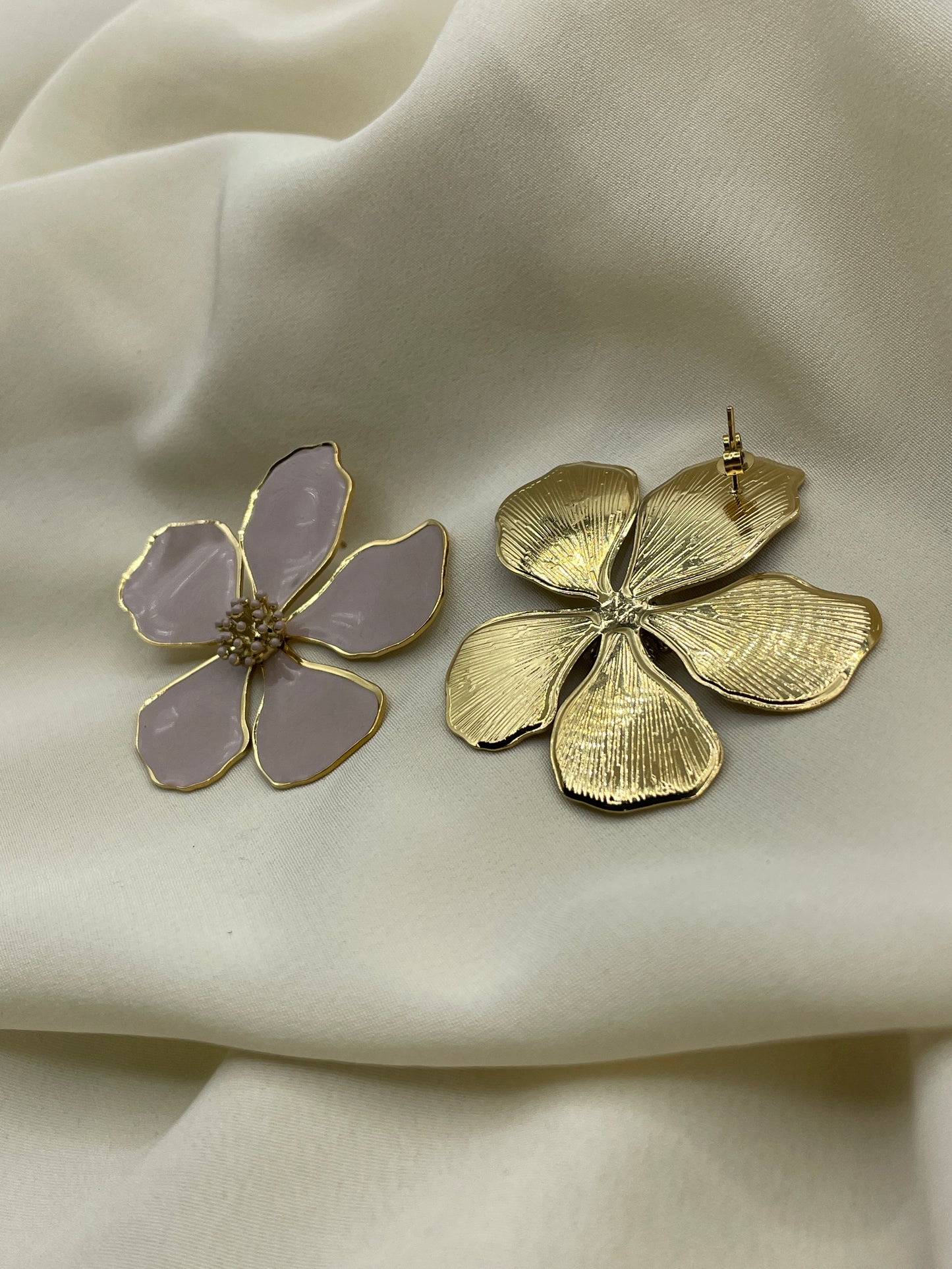 Beige Large Flower Earrings