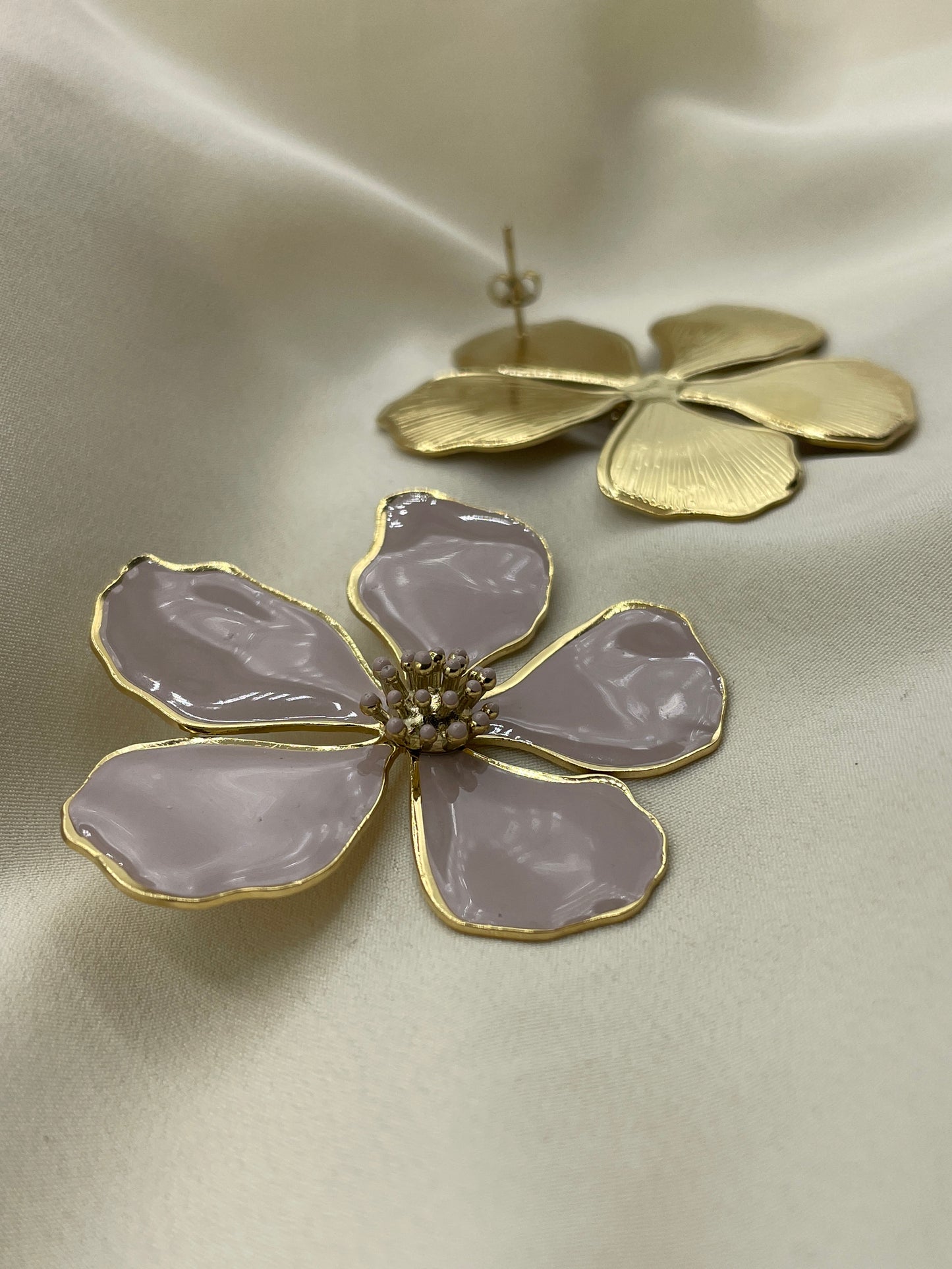 Beige Large Flower Earrings