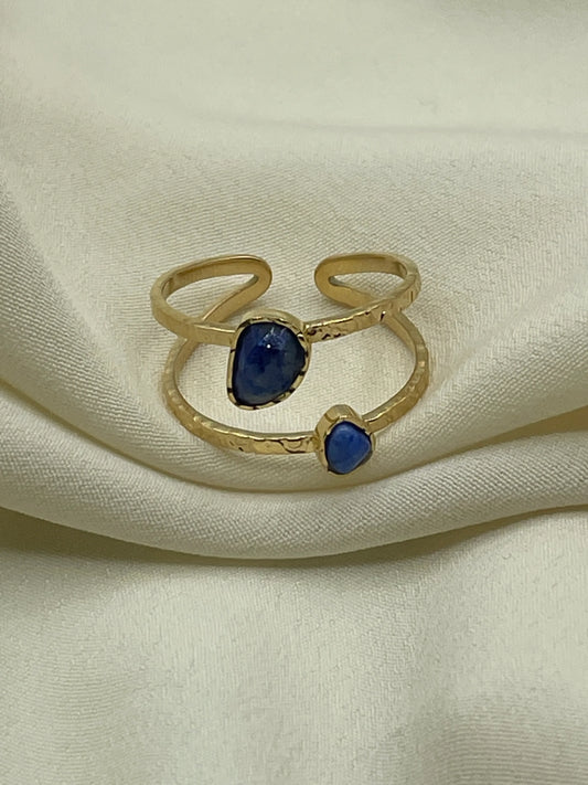 Bicolor Double Blue Stone Ring