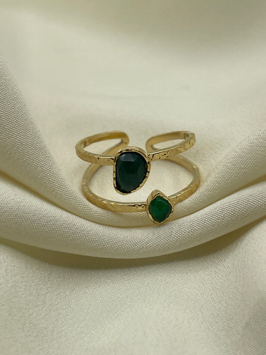 Bicolor Double Green Stone Ring