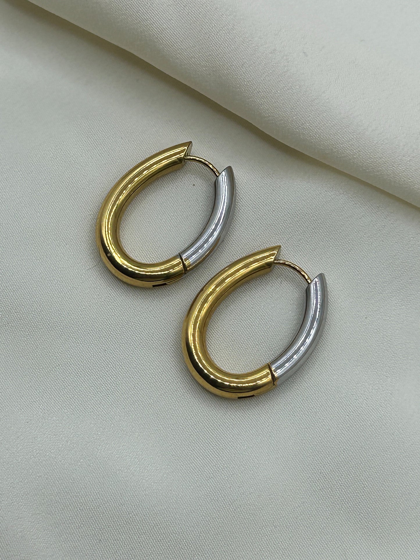 Bicolor Oval Hoops Earrings