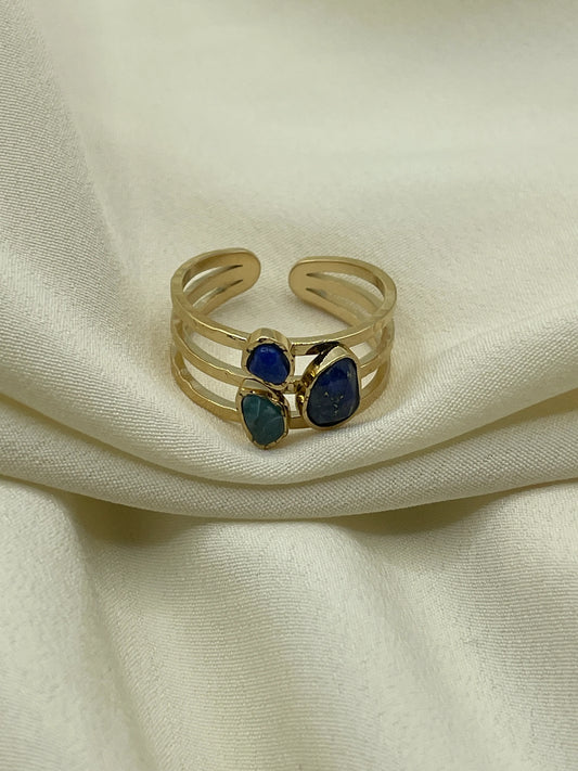 Bicolor Triple Blue Stone Ring