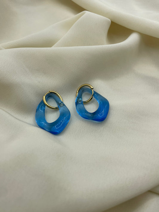 Blue Pendant Earrings Gold