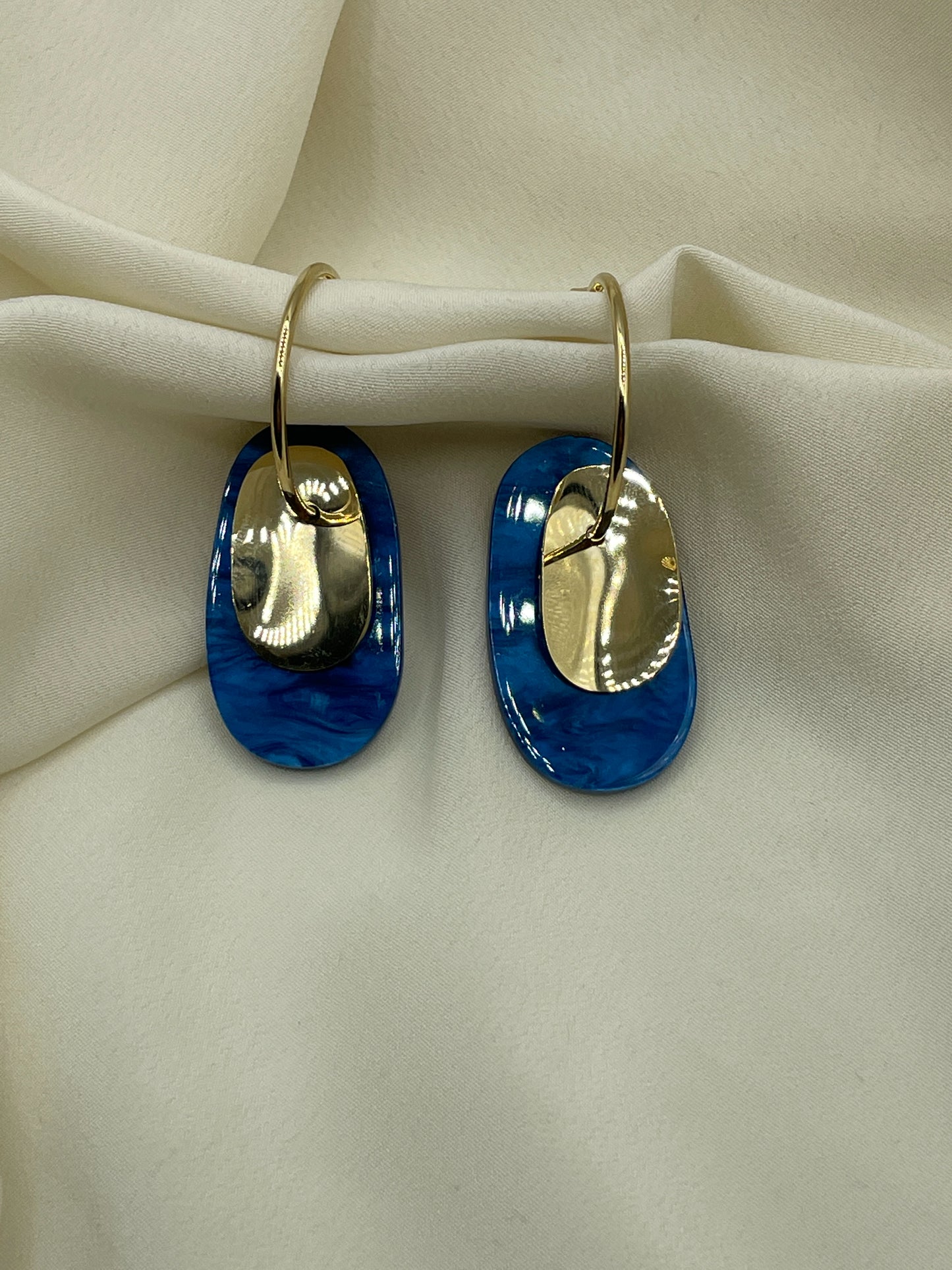 Blue And Gold Pendant Earrings
