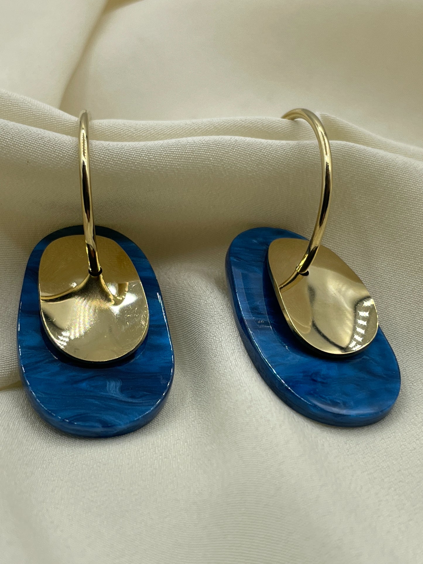 Blue And Gold Pendant Earrings