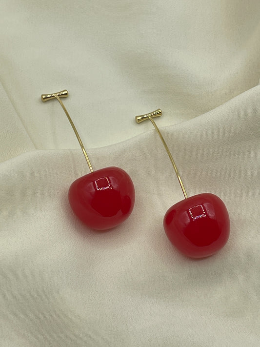 Bright Red Cherry Earrings