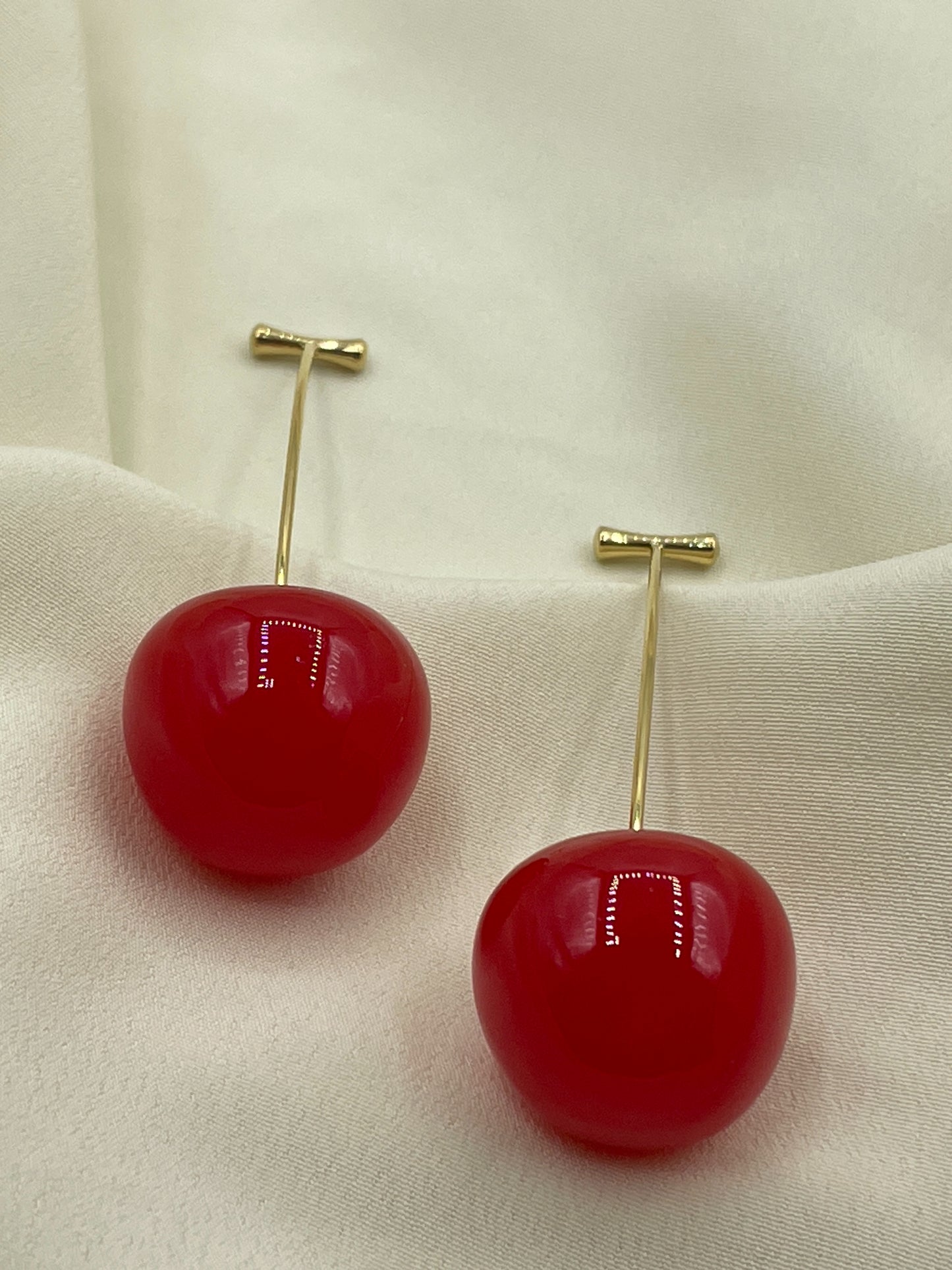 Bright Red Cherry Earrings