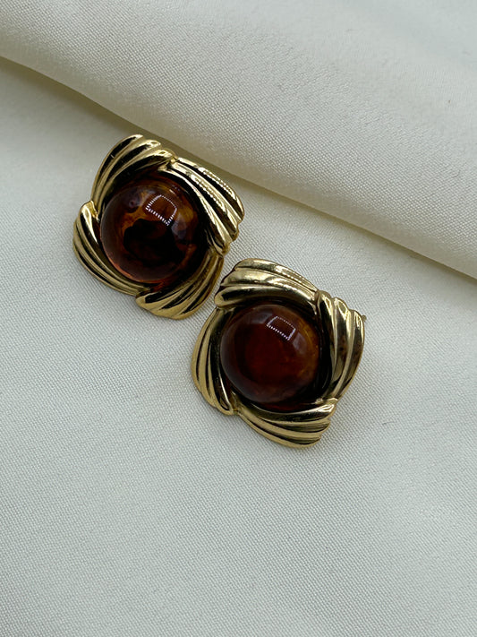 Brown Framed Circle Earrings