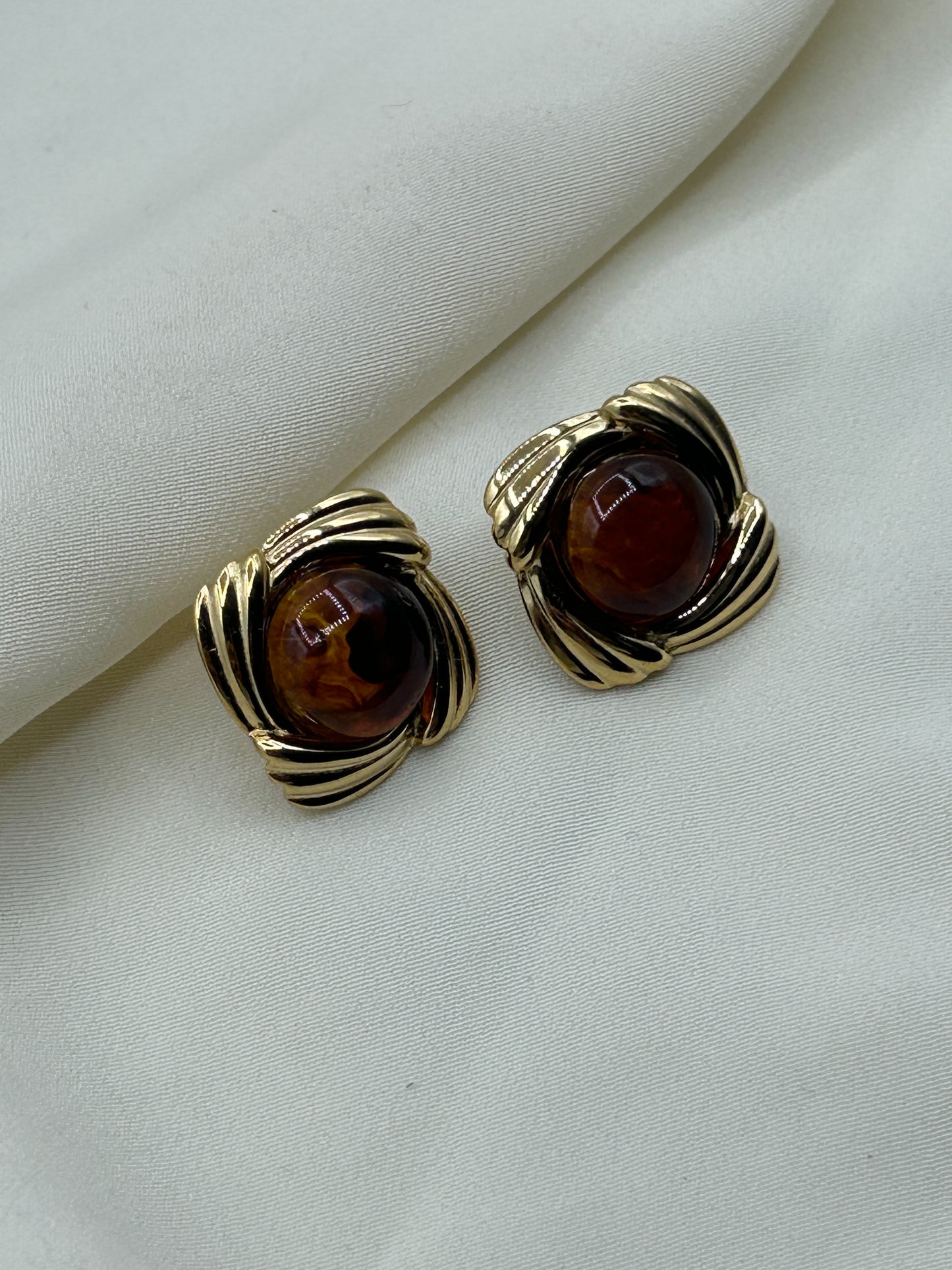 Brown Framed Circle Earrings