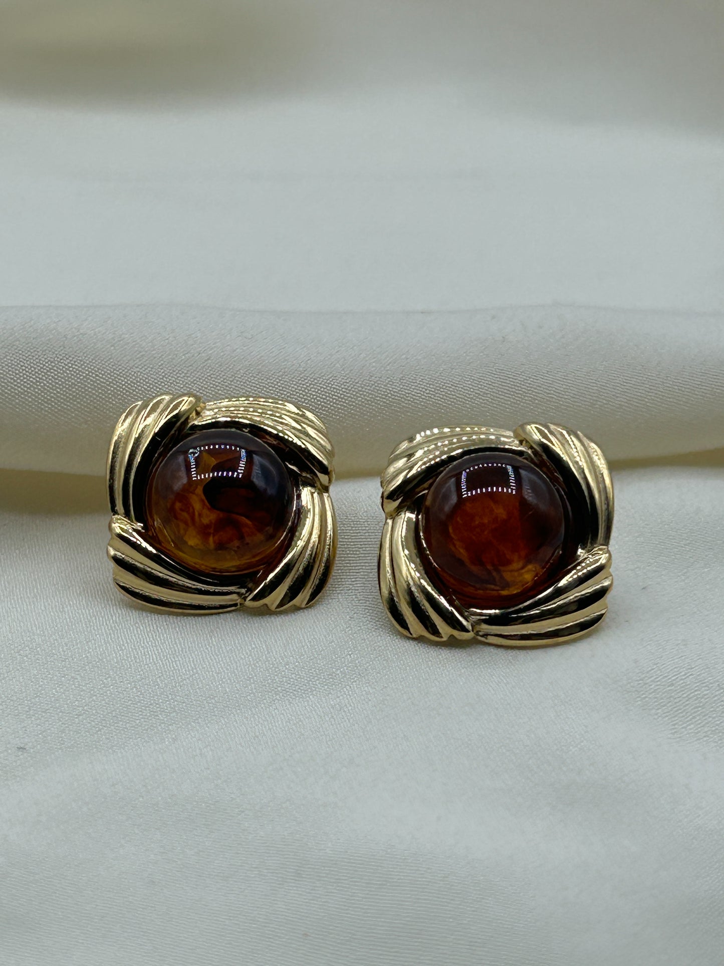 Brown Framed Circle Earrings