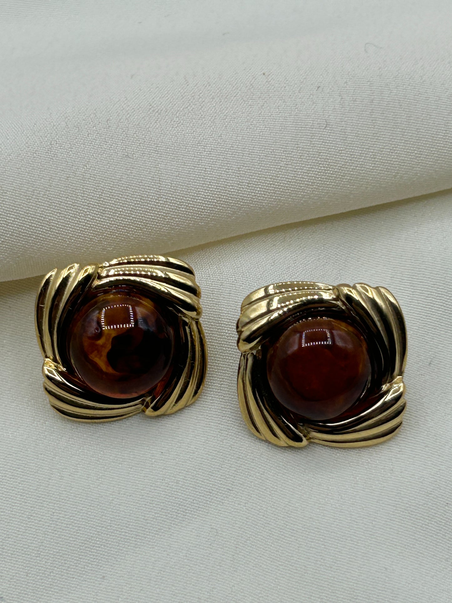 Brown Framed Circle Earrings