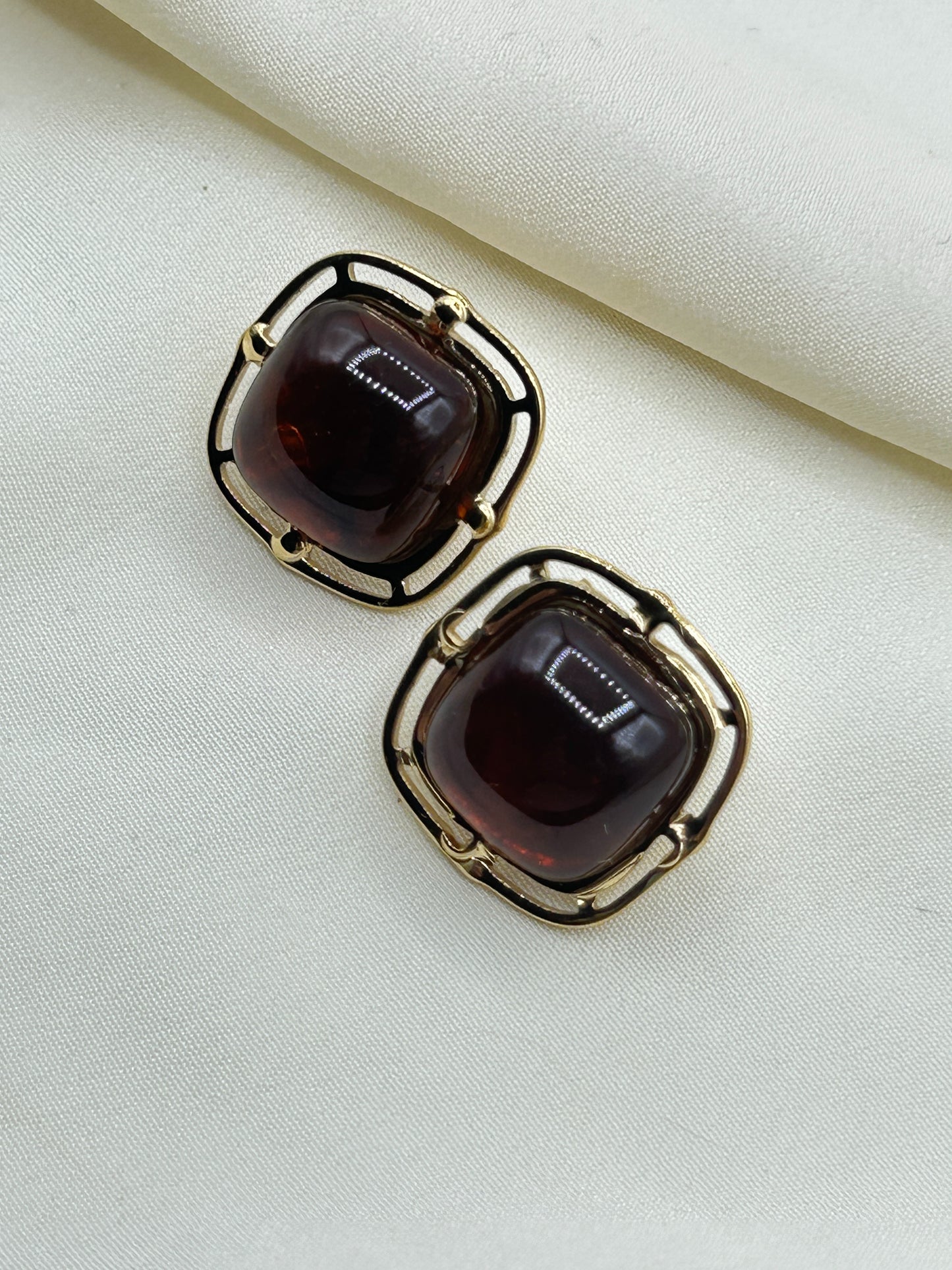 Brown Framed Square Earrings
