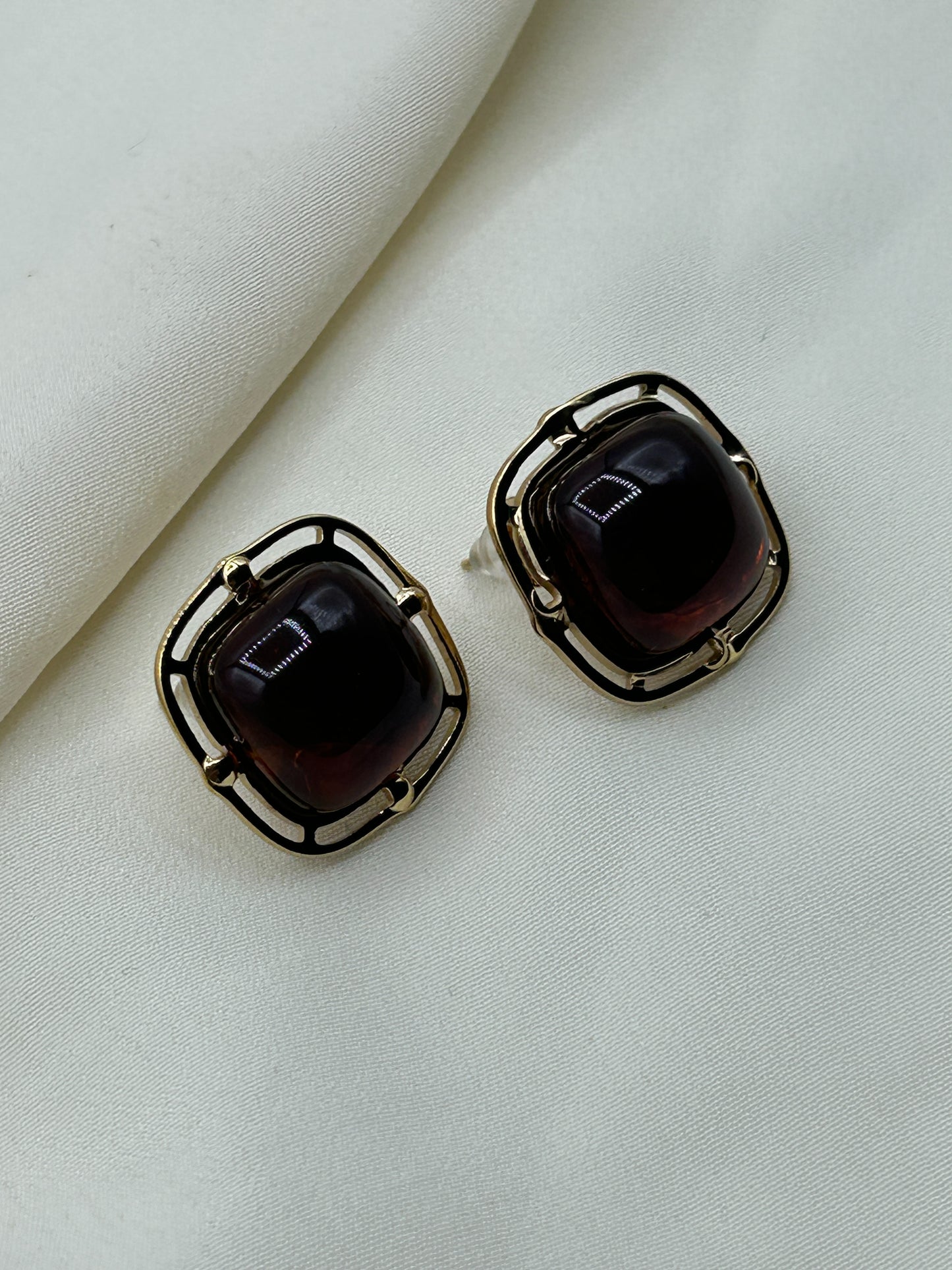 Brown Framed Square Earrings
