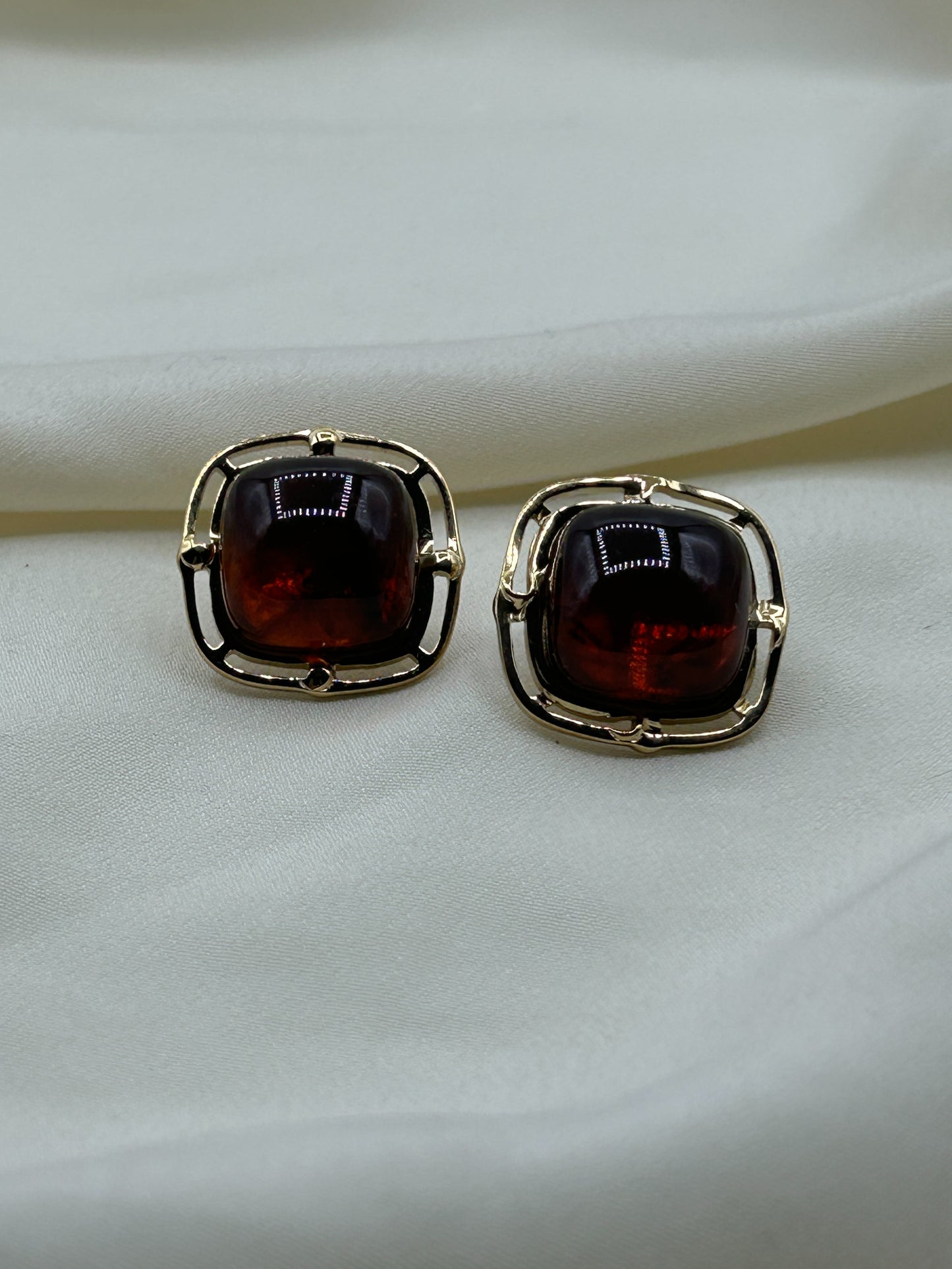 Brown Framed Square Earrings