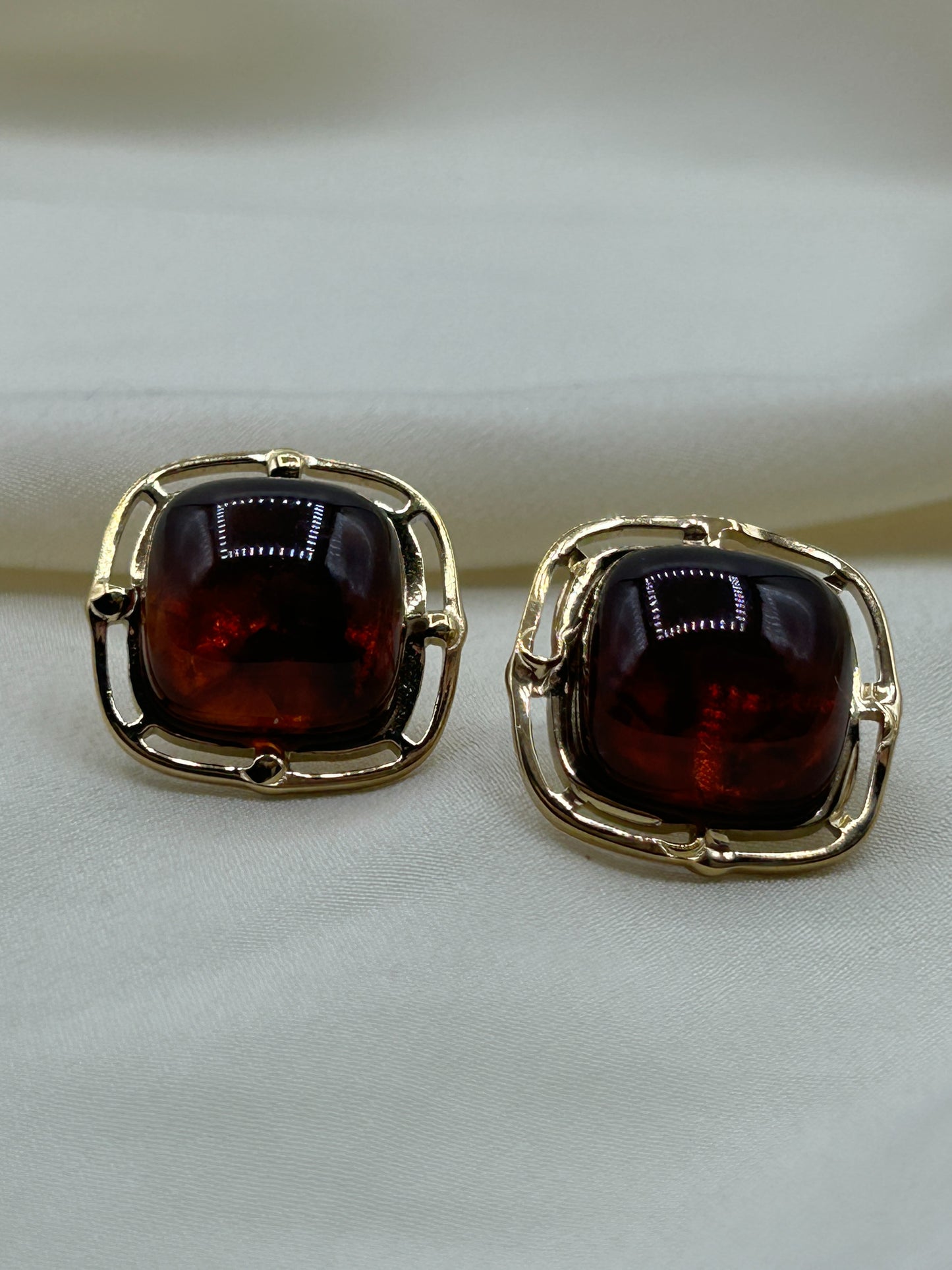Brown Framed Square Earrings