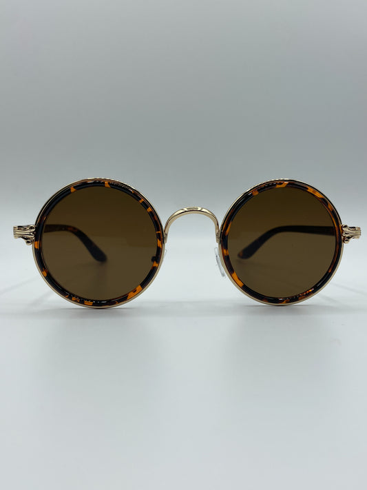 Brown Spotted Round Sunglasses