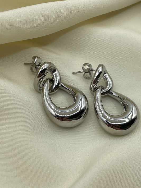 Double Hoops Pendant Earrings Silver