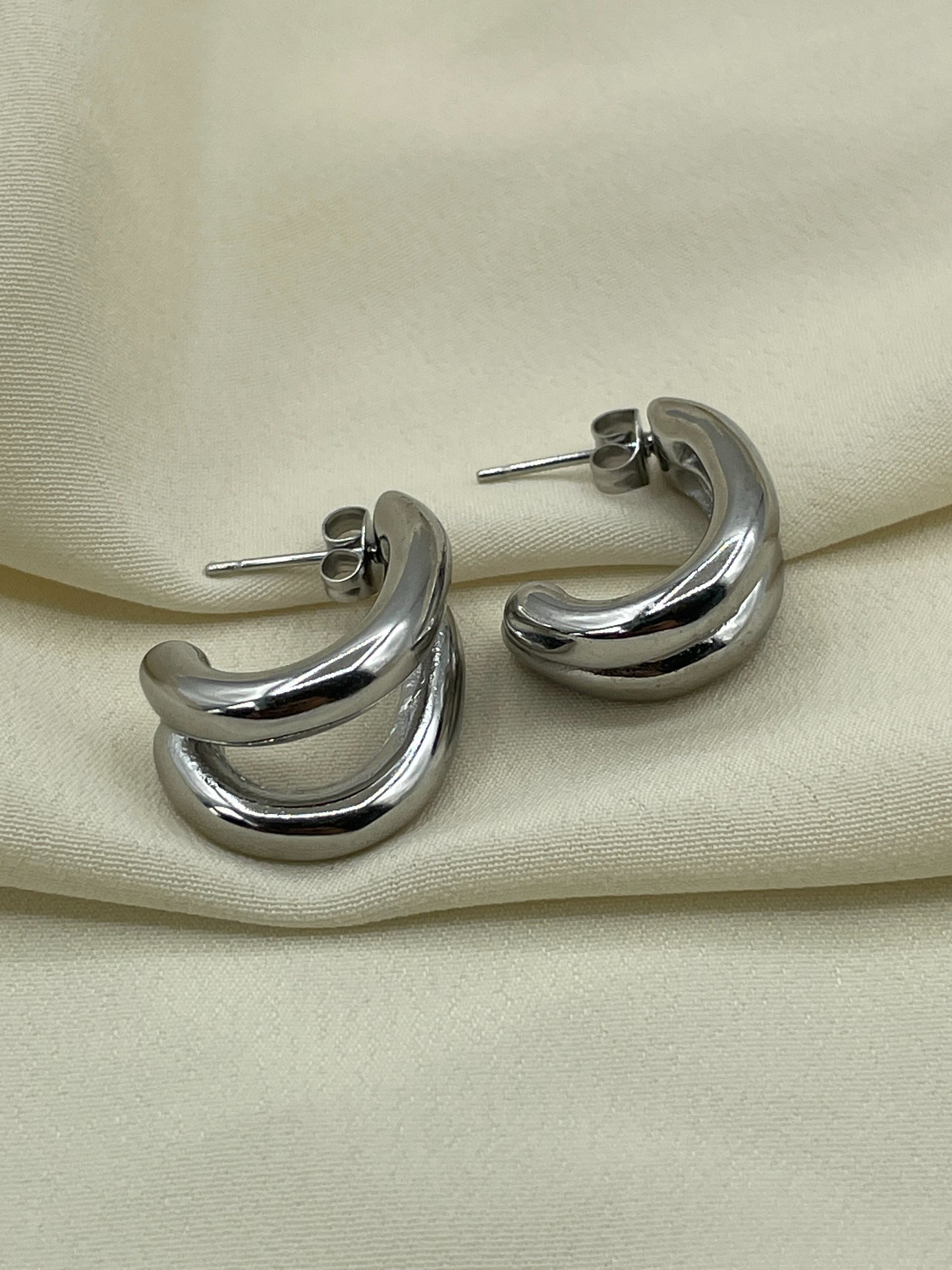 Double Hoops Silver Earrings