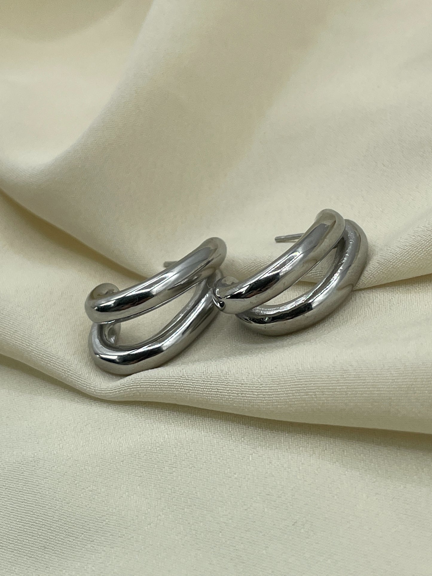 Double Hoops Silver Earrings