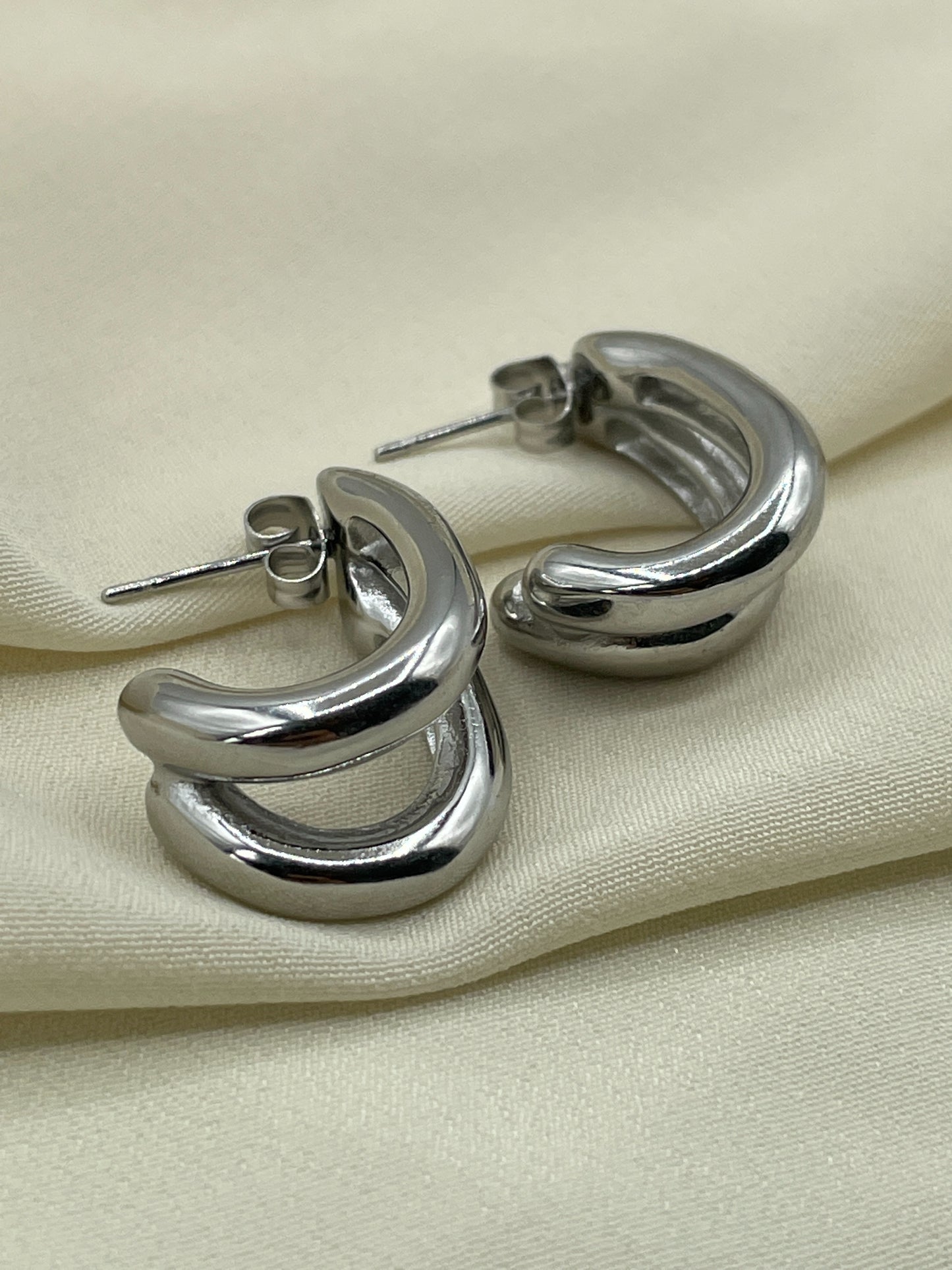 Double Hoops Silver Earrings