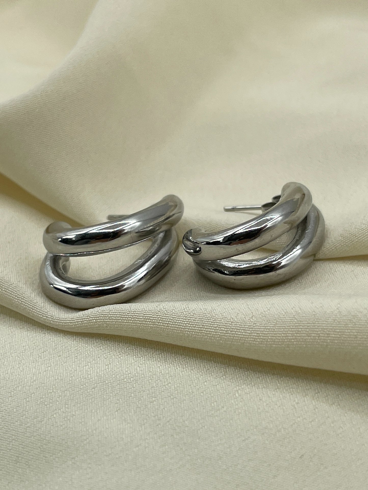 Double Hoops Silver Earrings