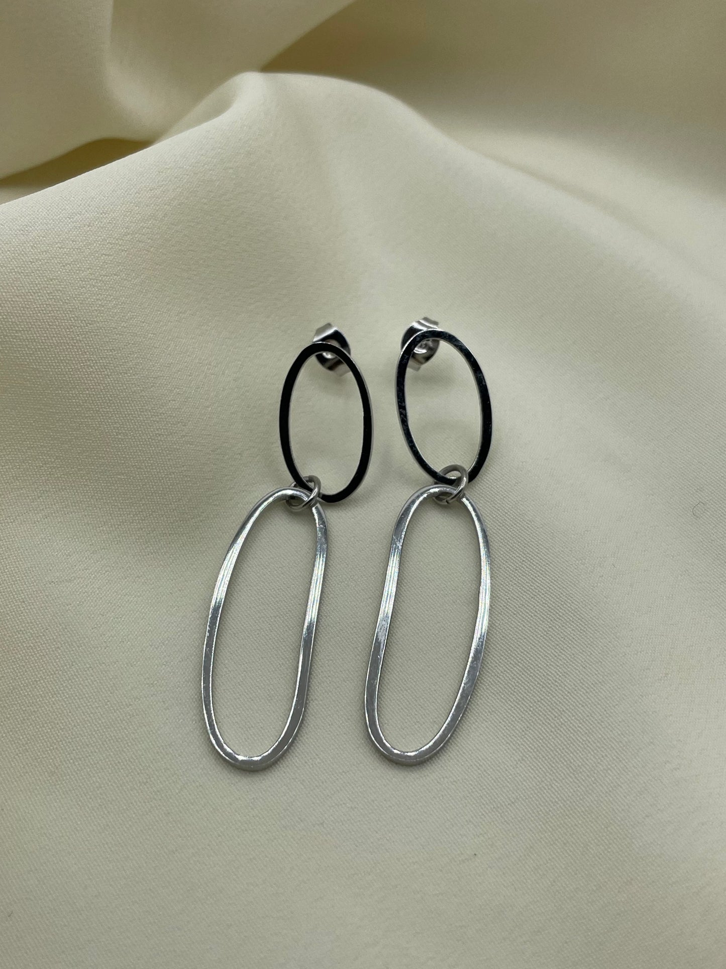 Double Pendant Earrings Silver