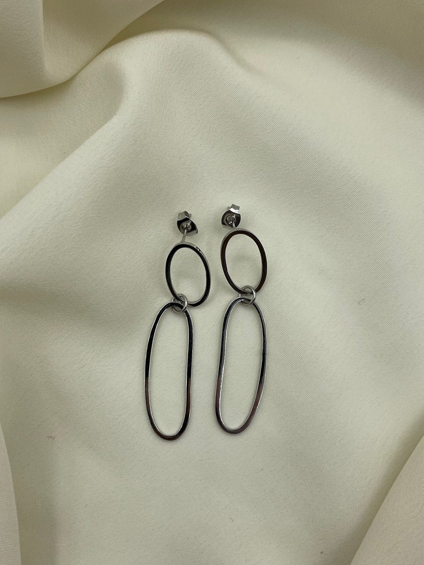 Double Pendant Earrings Silver