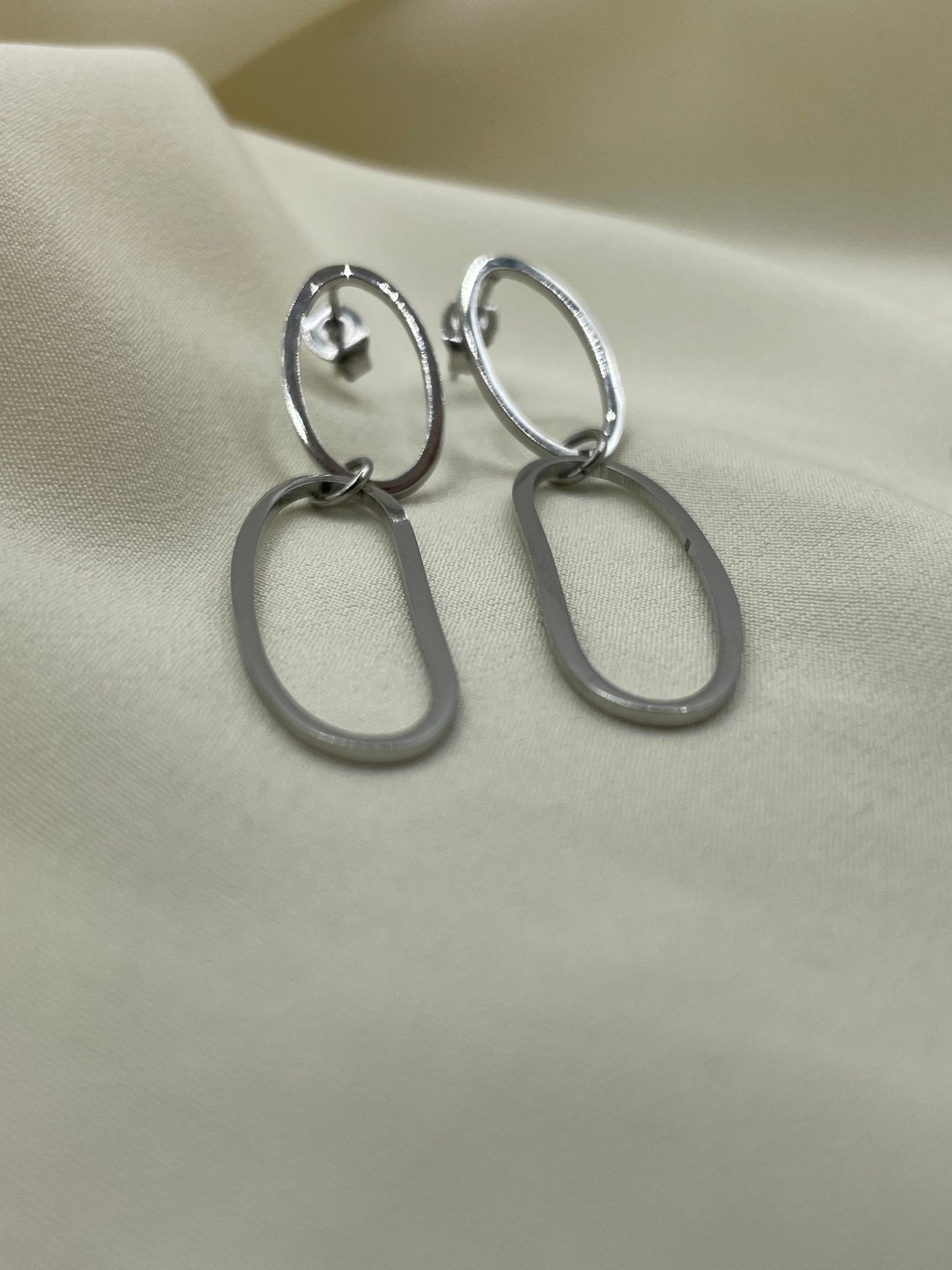 Double Pendant Earrings Silver