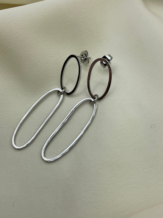 Double Pendant Earrings Silver