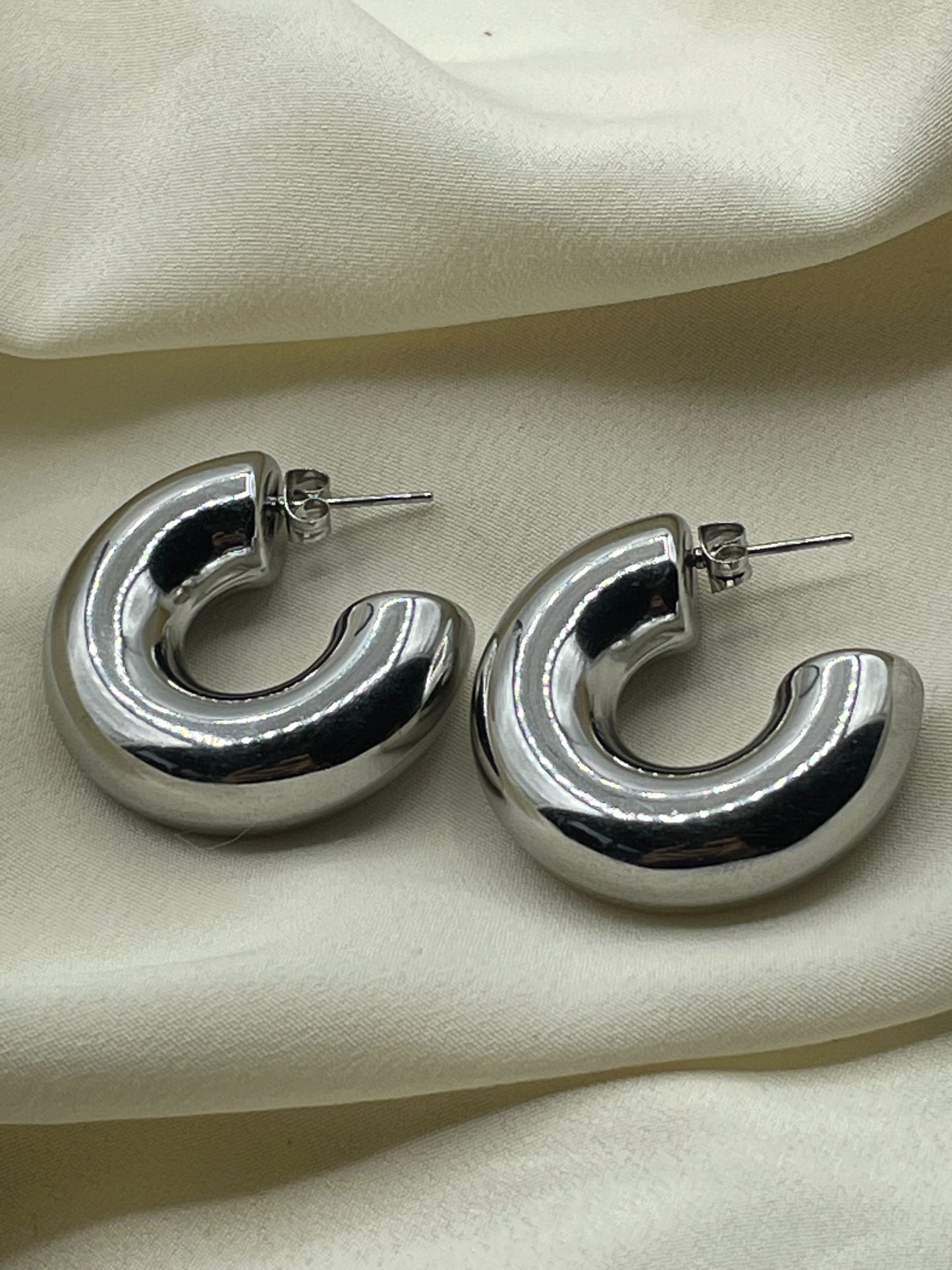 Giant Half Hoops Earrings Silver