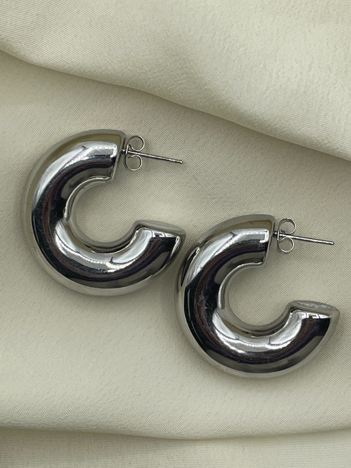 Giant Half Hoops Earrings Silver